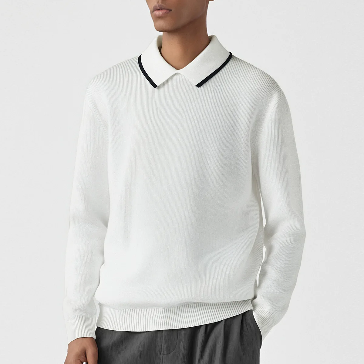 Sweter Rajut Kerah Lipat Musim Gugur Pria Longgar Kasual Gaya Jalanan Korea Fashion Vintage Pullover Sweater Jumper Rajutan Atasan