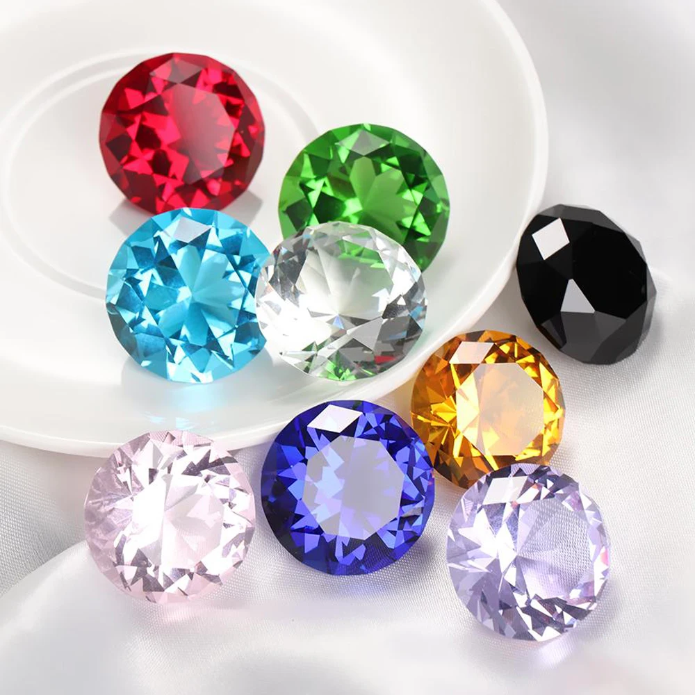 2Pcs 30mm Colors Cut Glass Crystal Diamond Shaped Paperweight Decor Gemstone Diy Jewelry Craft Wedding Christmas Ornament Gifts