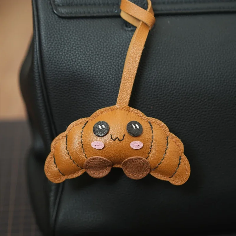 

Handmade Leather Cute Croissant Bag Charm Key Ring