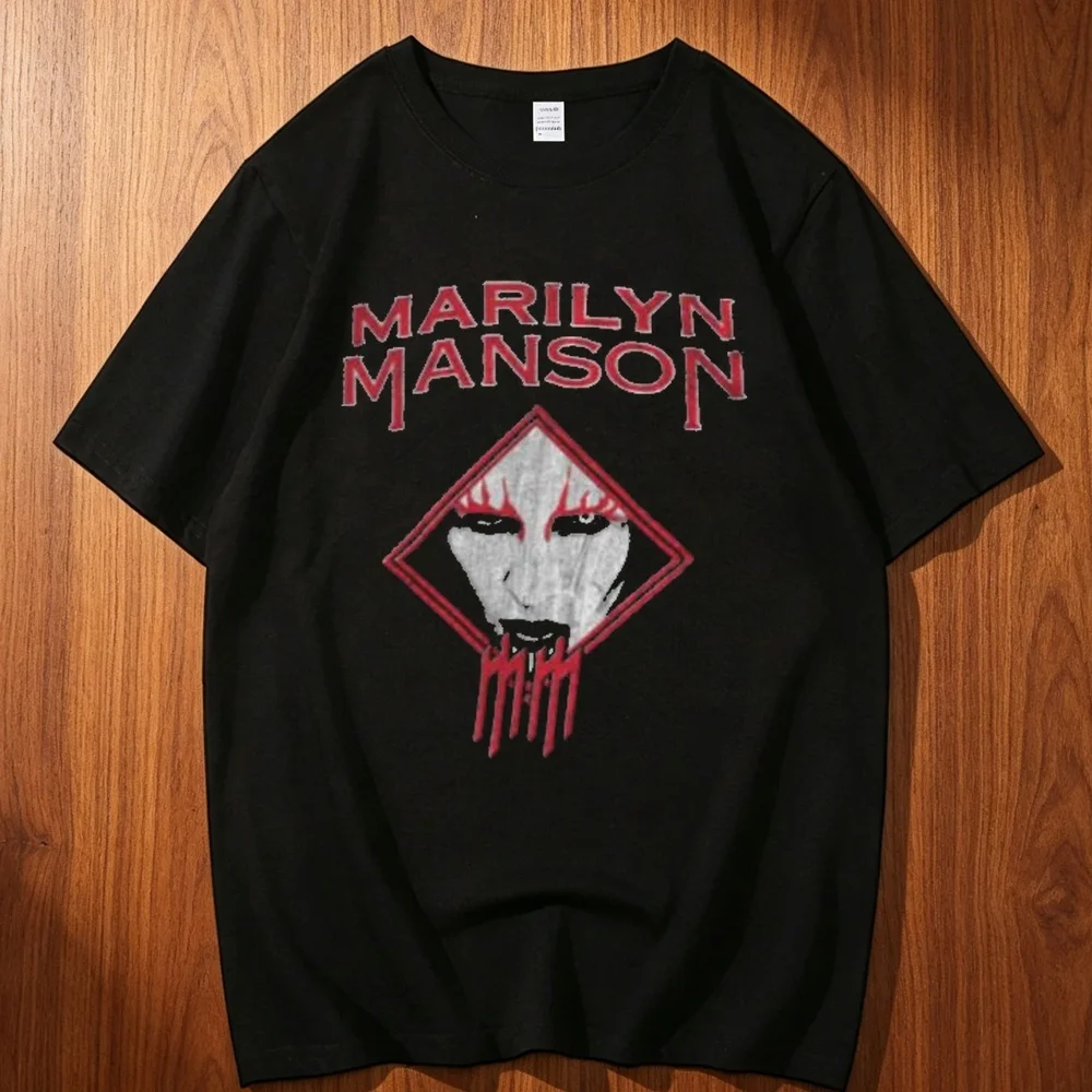 Marilyn Manson cotton t-shirt men harajuku  Grunge graphic anime Y2k top tees Pop Culture Digital Pastel aesthetic Gothic