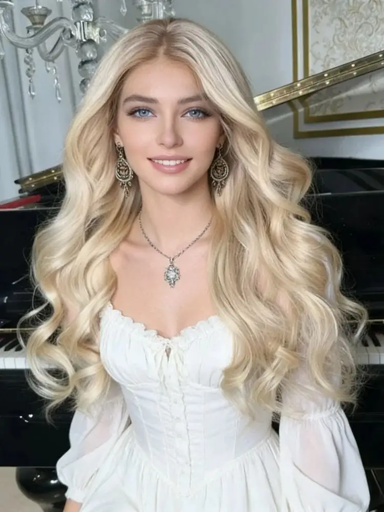 13x4 Platinum Blonde Lace Front Wig Protein Fiber Pre Plucked Heat Resistant Natural Hairline Women Daily Cosplay Wedding