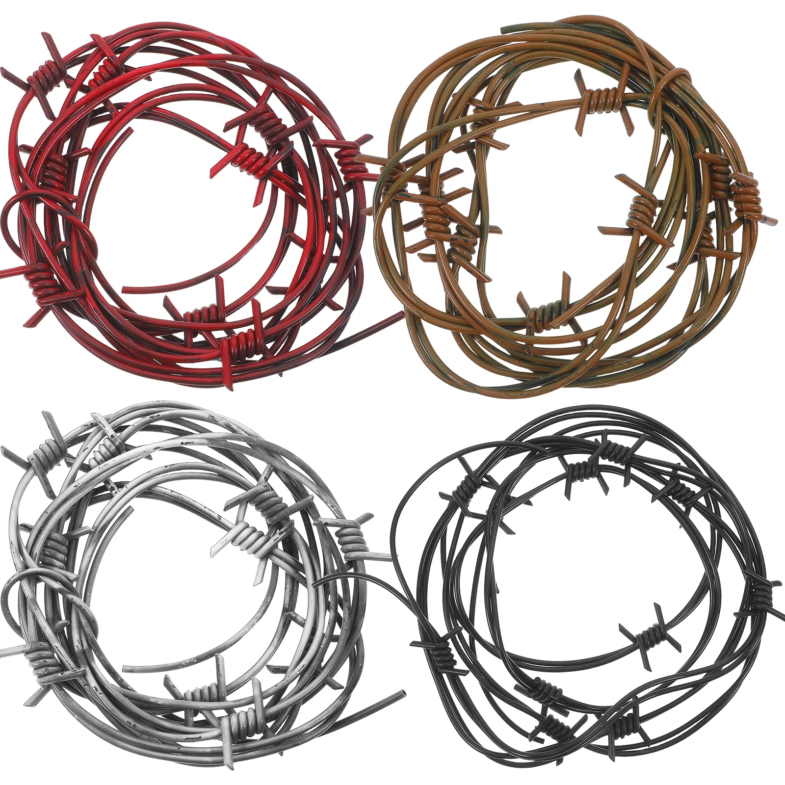 

4Pcs Realistic Barbed Wire Chains - Halloween Fake Chains For Spooky Haunted House Decoration - Ideal For Themed Party Props