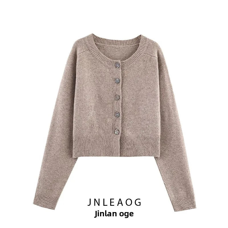 Faionable محبوك زر حتى ملابس خارجية للنساء الخريف جديد Sle عادية فضفاضة تناسب ألياف البوليستر طويلة Sve جولة Ne #1