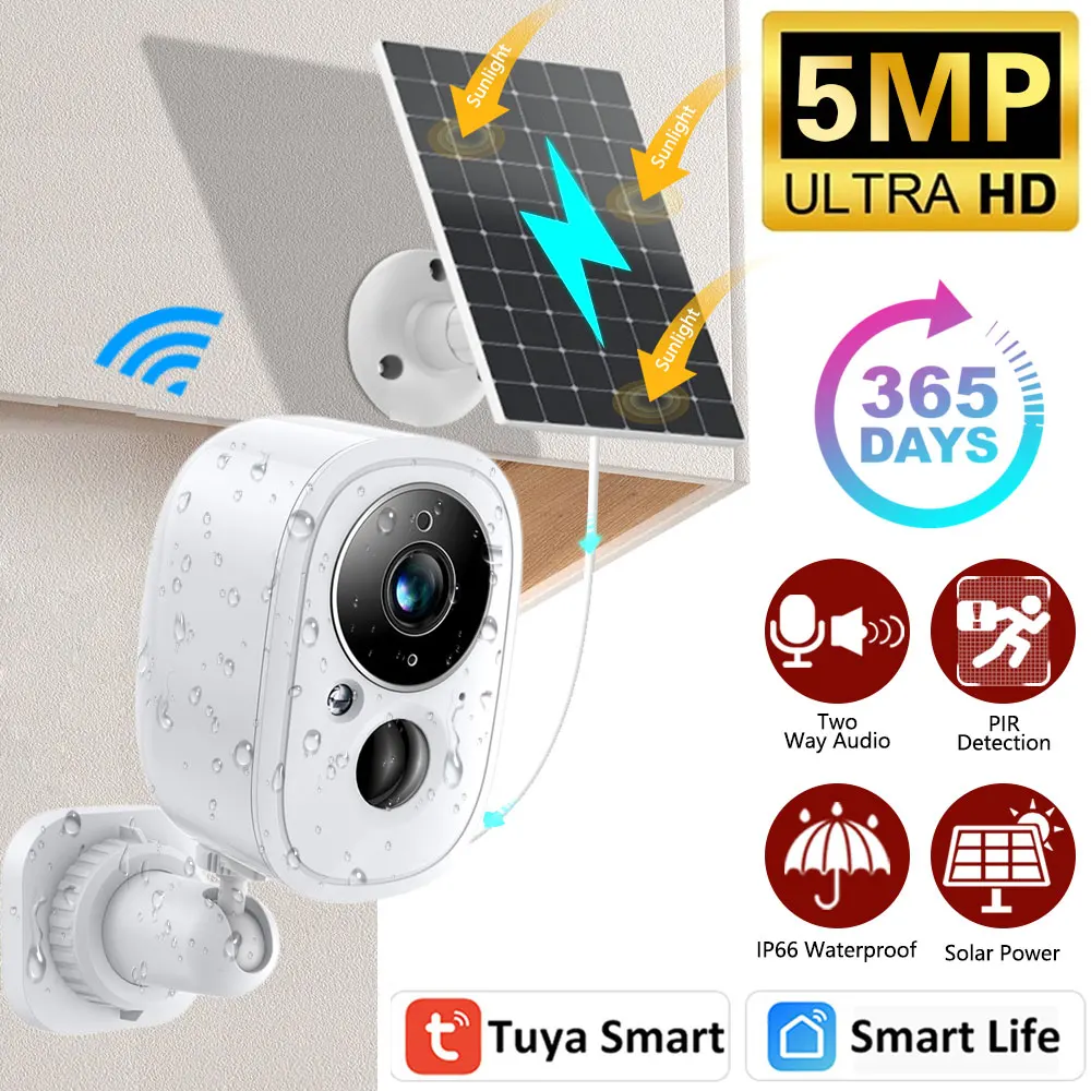 

5MP wifi survalance cameras color night vision battery solar panel camera Two-way audio AI PIR motion detection security camera