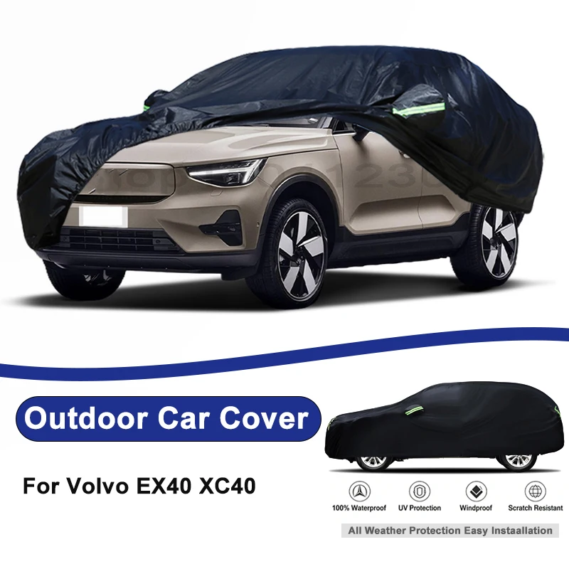 Outdoor Full Car Cover For Volvo EX40 XC40 with Reflective Strips Waterproof Snowproof Dustproof UV Protection Auto Accessory