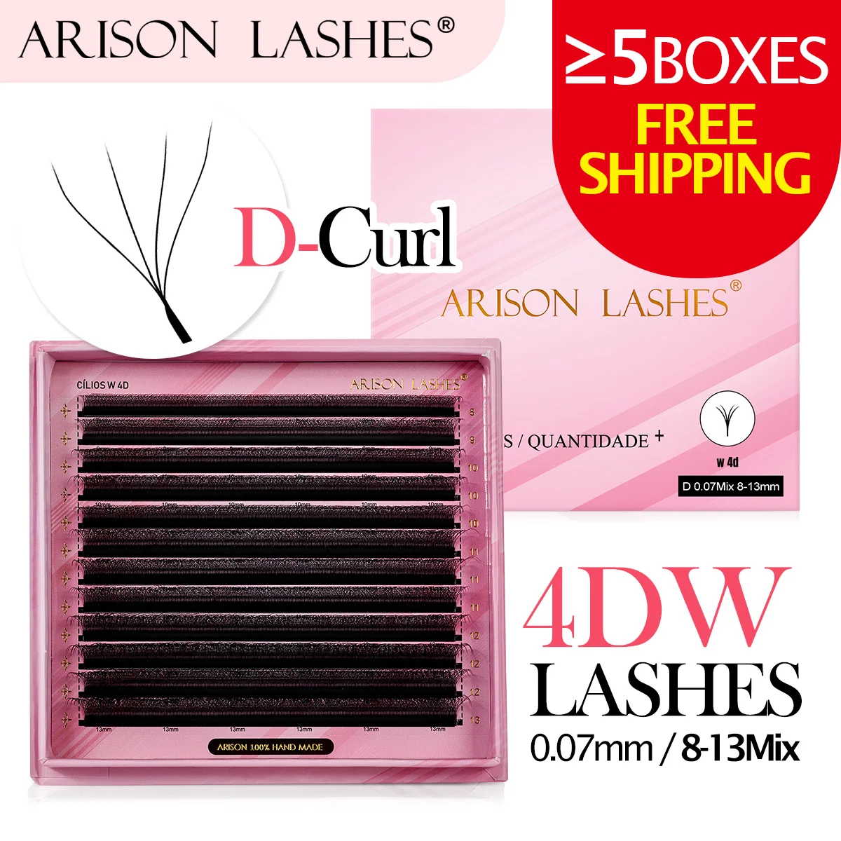 ARISON Large Capacity 4D W-shape Eyelashes Extension 4D W Fans Lashes Brazilian Individual Lash Hand Woven Faux Mink Eye Lash