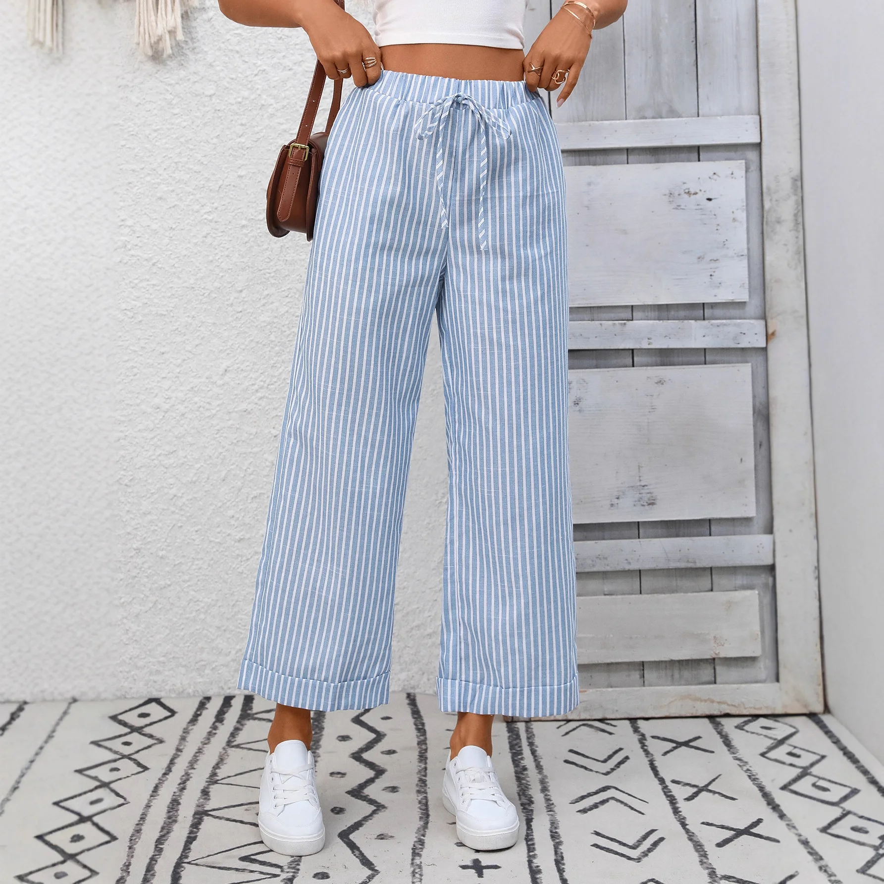 

2026 Summer New Women's Striped High-waisted Casual Fashion Nine-point Pants