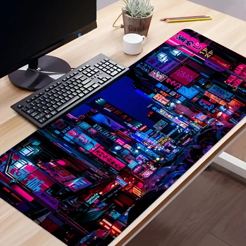 New Arrivals Neon City Night View Large Gaming Mouse Pad XXL Office Desk Mat Computer Keyboard Accessories Non-Slip Pad 900X400