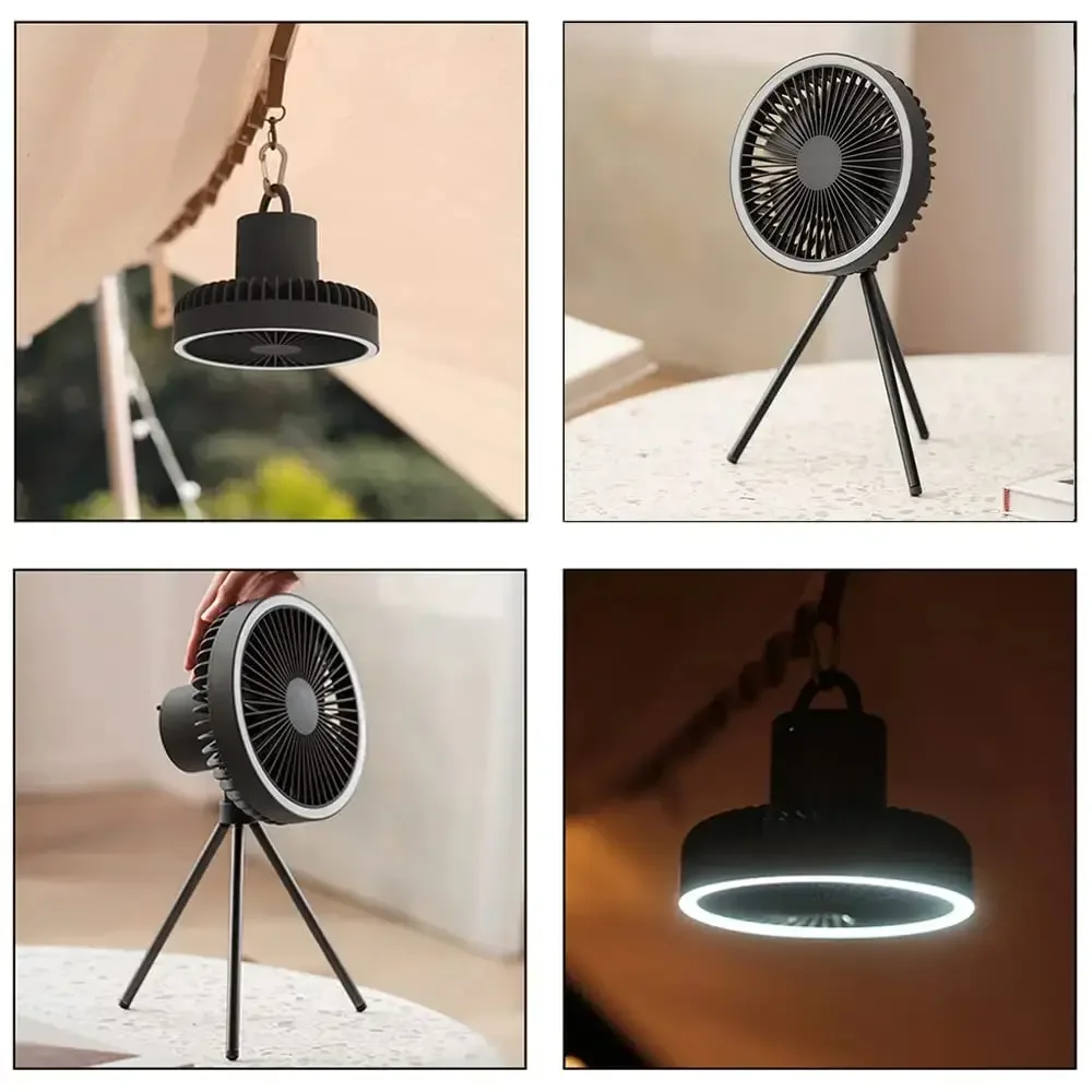 DQ212 lampada ventola da 7 pollici 3 velocità treppiede per uso domestico Desktop 10000mAh illuminazione a LED USB senza saldatura uso esterno portatile piccolo ventilatore da soffitto