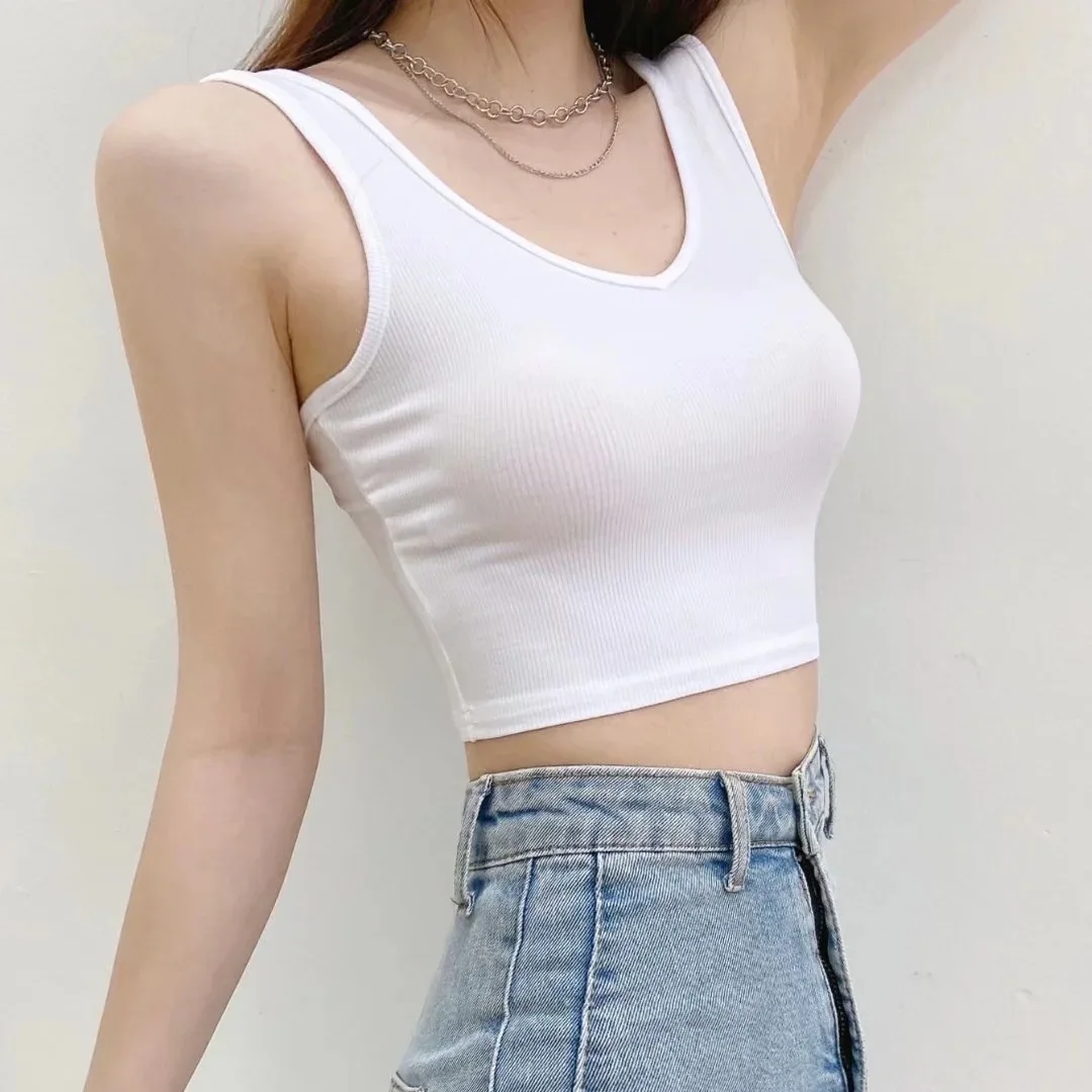 

Please use this size; S/4 M/6 L/8 V Neck Summer Top Sleeveless Women Sexy Basic T Shirt White Ribbed Black Tank Top Casual