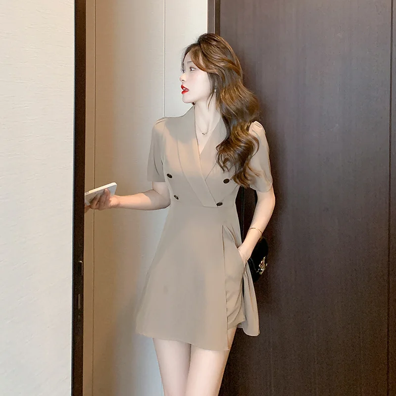 Real Photo Summer New Short Blazer Dress Outfits Bodycon Double Breasted Split Dress And Shorts Two-Piece Set Suits Female 2023