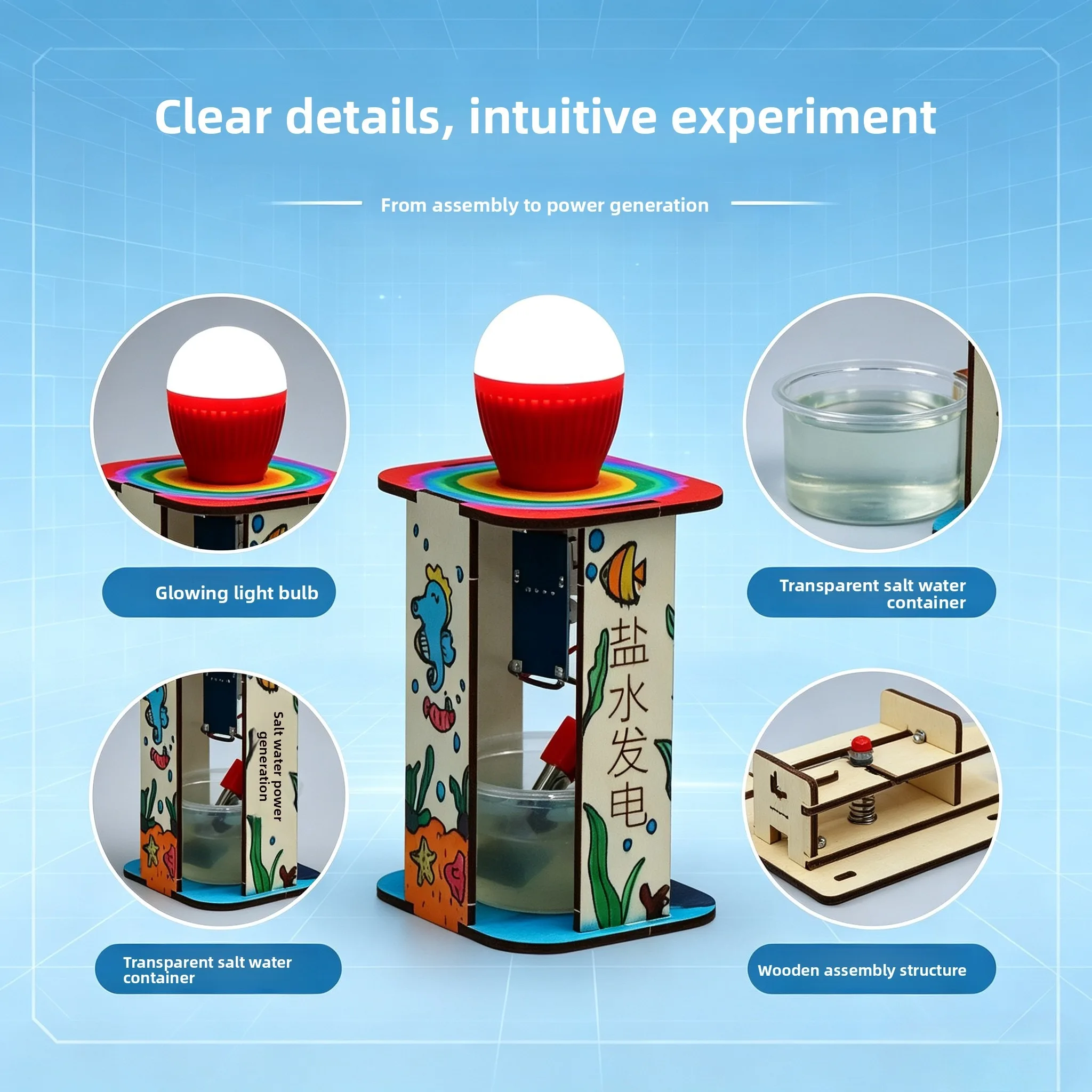 Science and education experiment models, DIY saltwater power generation hand-assembled toys, DIY science and education gifts