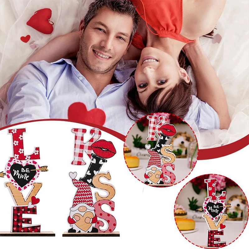 Wood Decorative Love/Kiss Letter Retro Wedding Desktop Cutout Table Ornaments Sweet Gift San Valentin Valentine's Day Handicraft