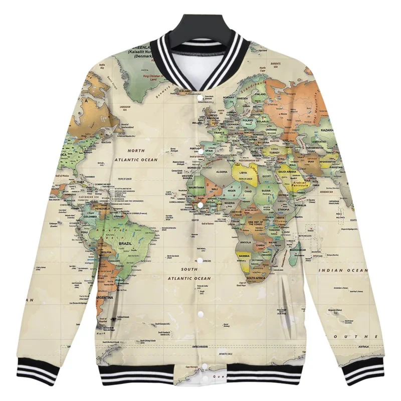 World map 3D print zip up baseball jacket men bomber jacket outerwear streetwear hip hop baseball uniform casual tracksuit oi786