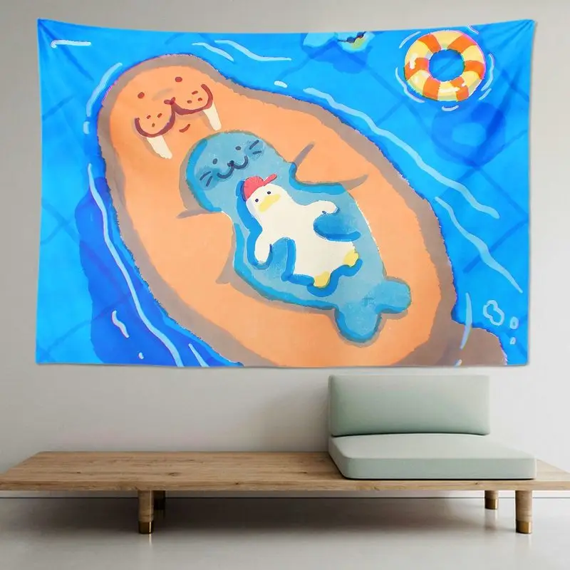 VIKAMA Lazy Duck on Sofa Tapestry, Cute Funny Animal Wall Hanging for Bedroom Dorm Living Room Indie Decor