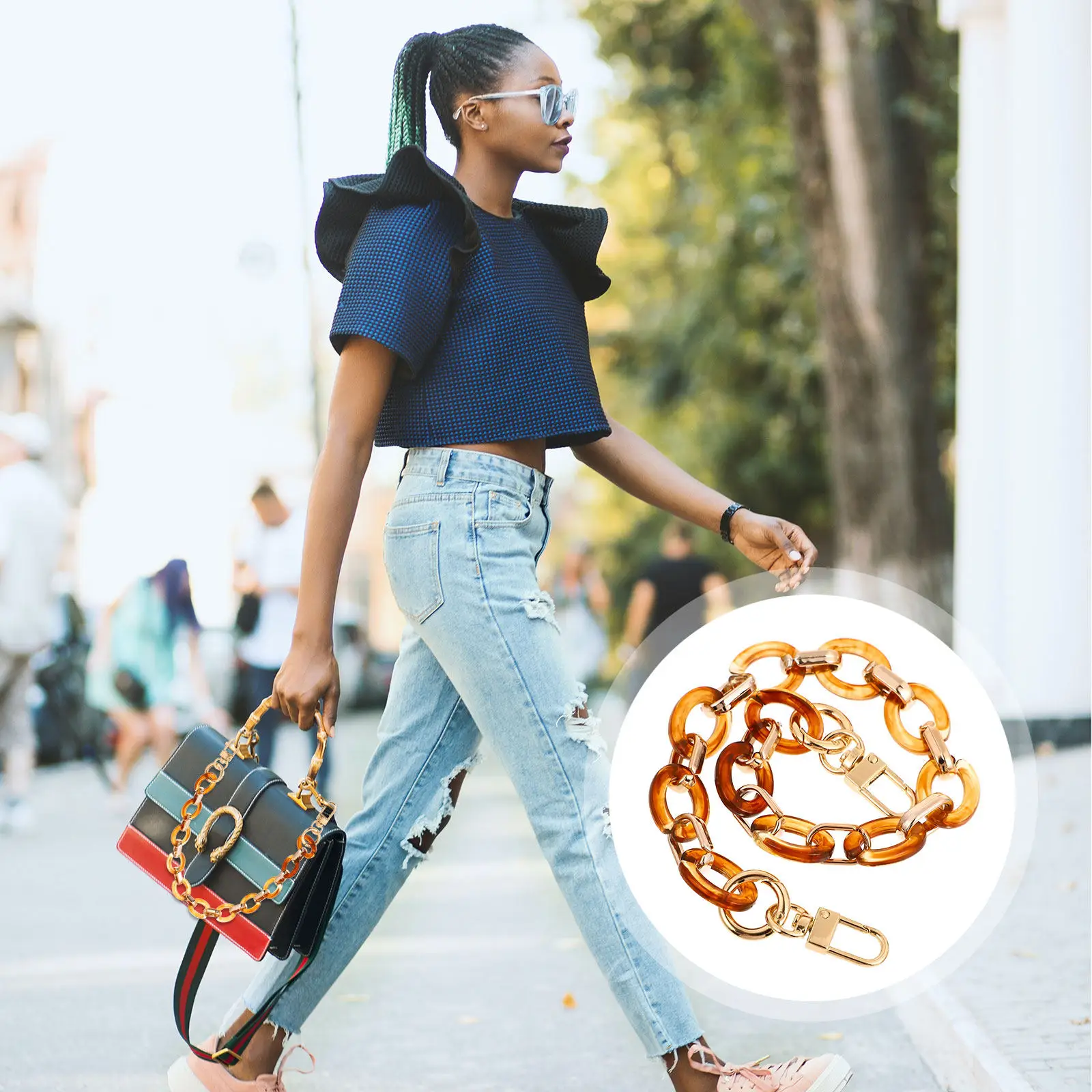 

Retro Decorative Resin Bag Chain Women Fashionable Clutch Shoulder Strap Outdoor Use Chic Purse Handle Replacement Accessory
