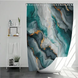 1 pc green marble pattern polyester material shower curtain waterproof fabric, thickened anti mold partition curtain for bat