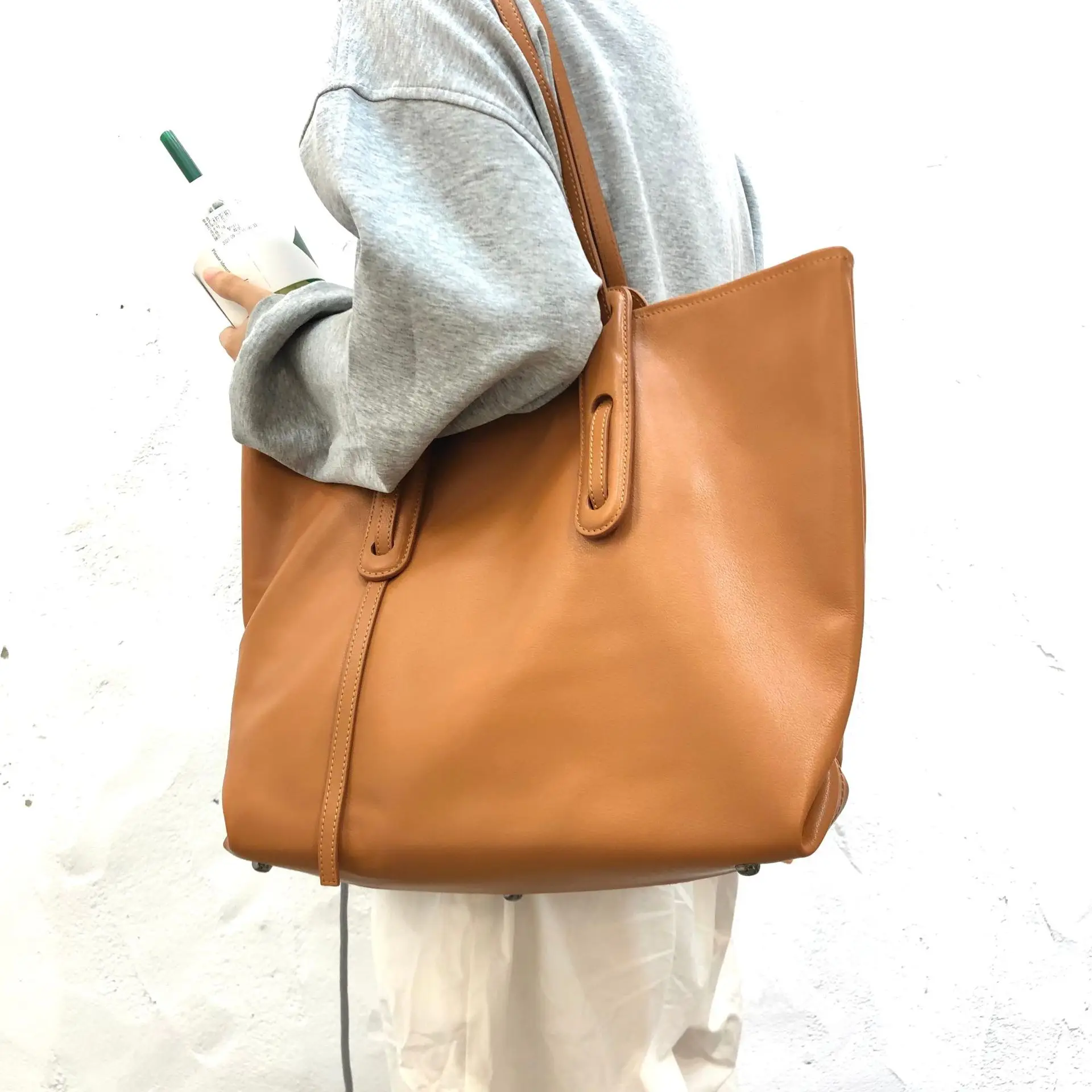 Genuine Leather Women Large Shopping Bag Outdoor Casual Totes High Quality