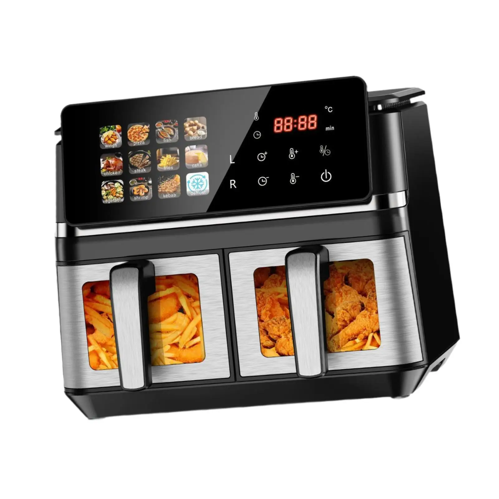 Air Fryer Auto Shut Off Temperature Control Portable Quick Easy Meals Multifunction Touchscreen 10L Double Basket Electric Fryer