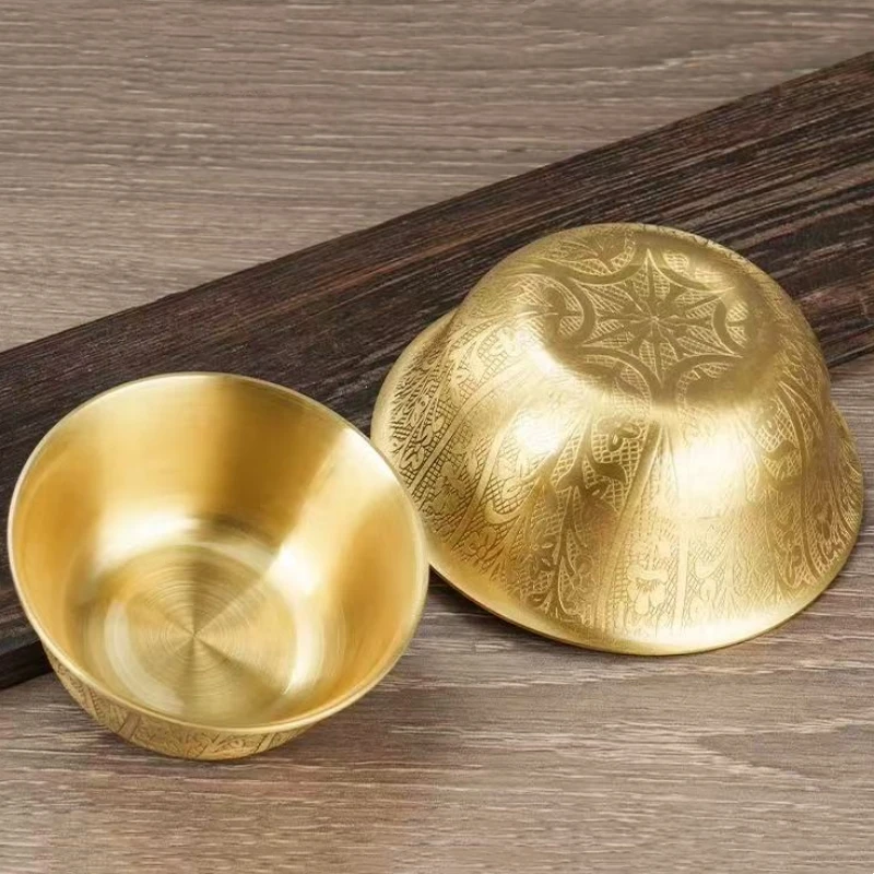 Buddhism Altars Bowl,Engraving Flower Tibetan Copper Bowl,Tantric Holy Water Polishing Cup Buddhist Religious Item Decorative