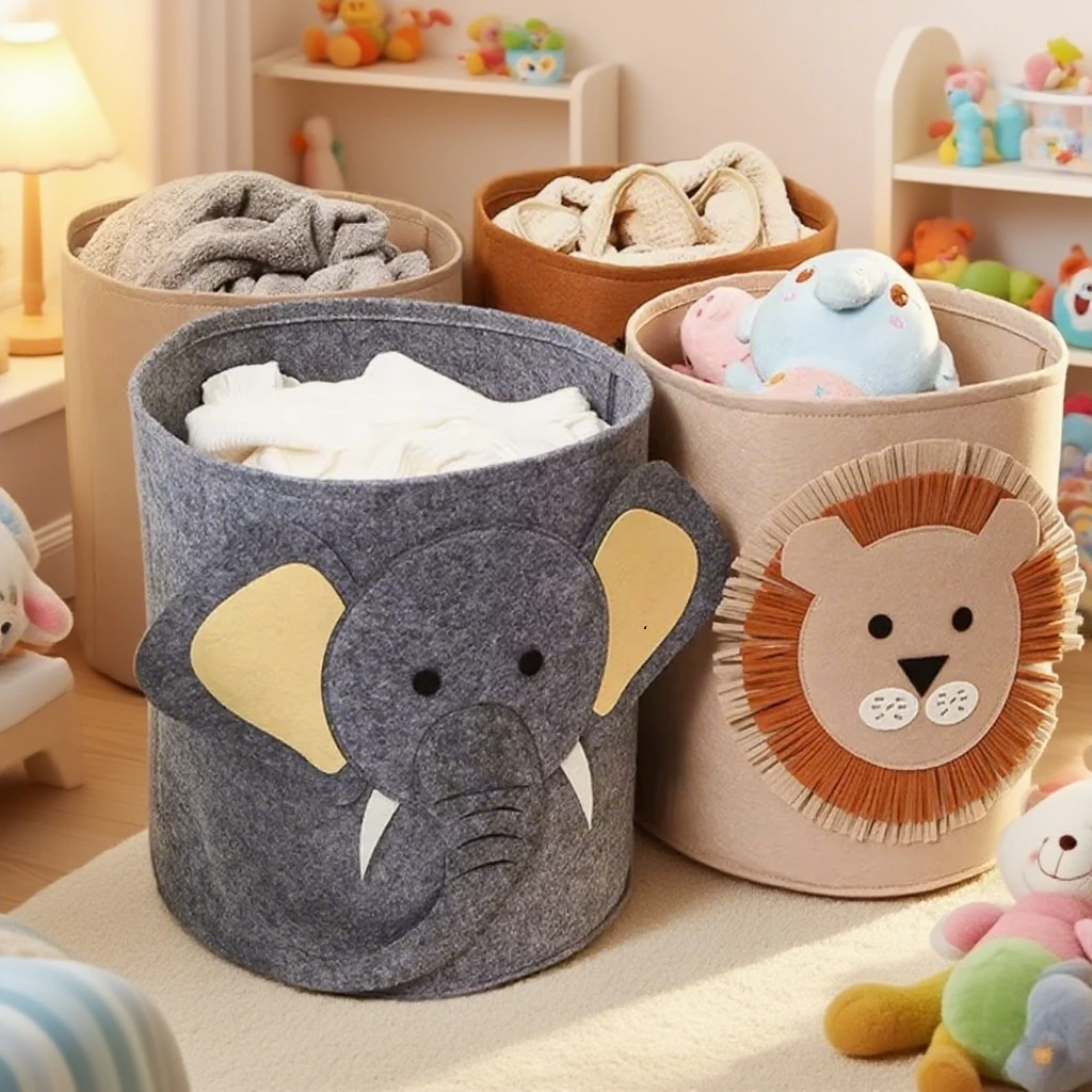 

Korean Style Cartoon Animal Felt Storage Basket Large Capacity Foldable for Baby Toys Clothes Shoes Organizer Portable Hamper