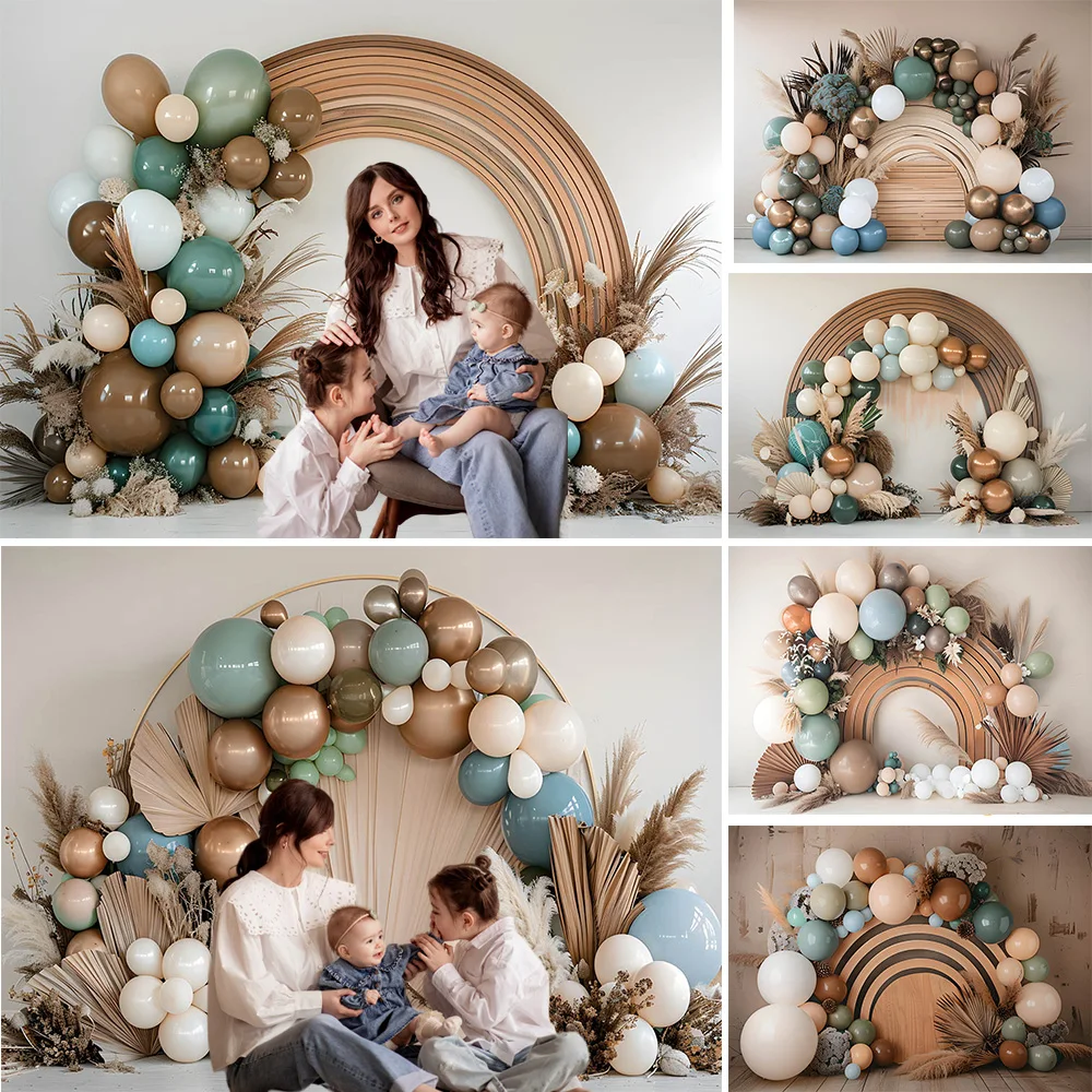 

Photography Background Boho Arch Balloon Wall Decor Baby Cake Smash Photo Backdrop Pampas Grass Pregnant Woman Art Studio Photo