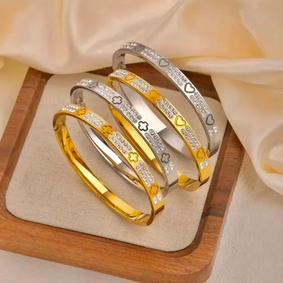 New Design Gold Colour Stainless Steel Zircon And Heart Cross Bracelet &Bangle For Woman Waterproof And Tarnish Free Shopping