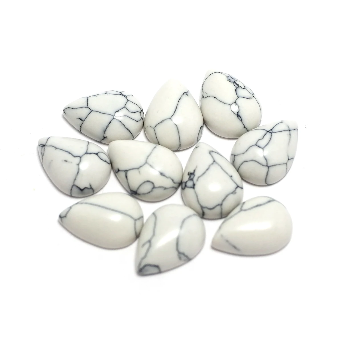 

10pcs White Turquoise Cabochon Stone,Teardrop Gemstone,Polished Flat Back Texture Stone,10x14mm Jewelry Necklace Making Supplies