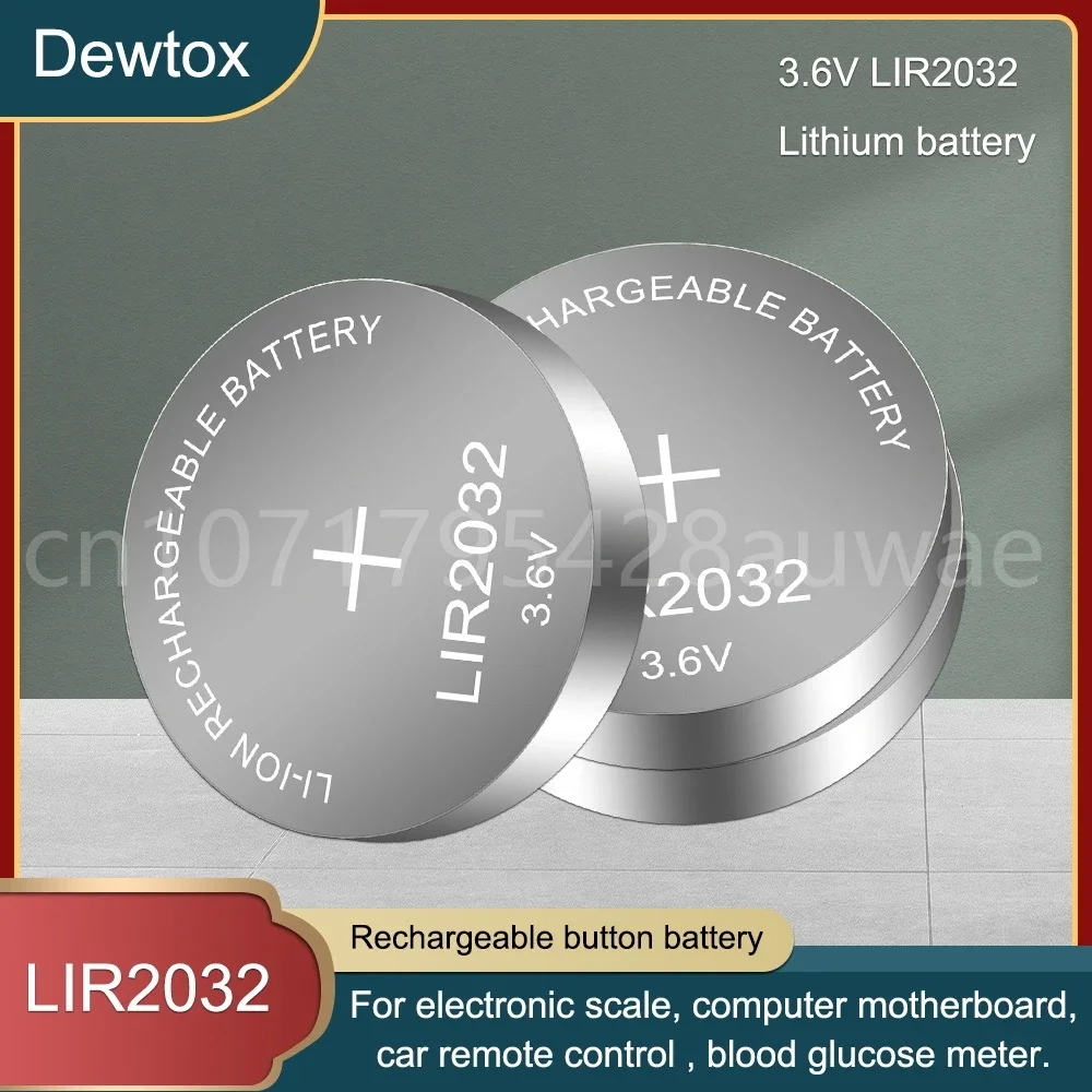 LIR2032 3.6V Button Cells Li-ion Rechargeable Battery LIR 2032 Replaces CR2032, Lithium Coin Cell Batteries