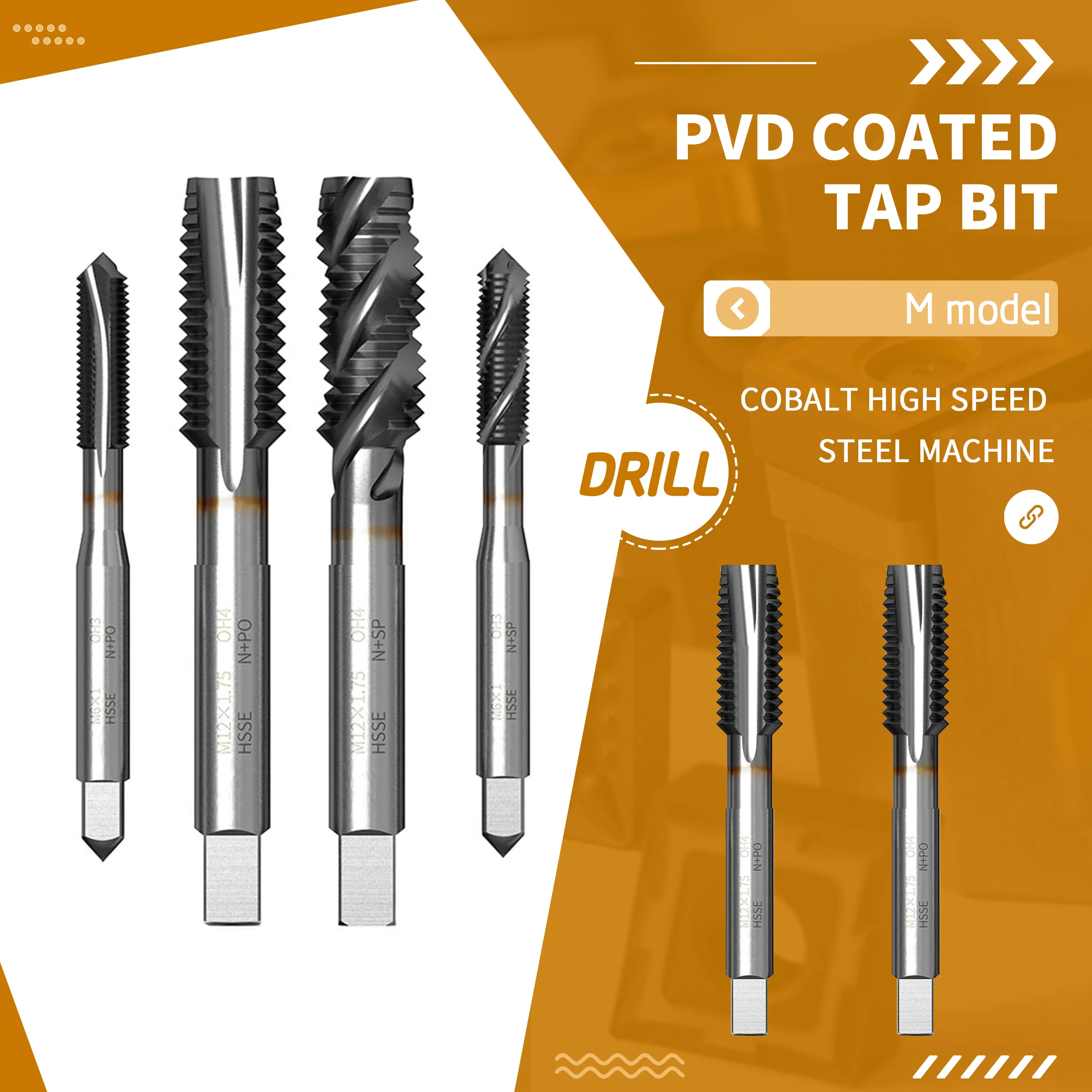 

Cobalt-containing High Speed Steel Machine Tap Spiral Tip Tap PVD Coated Stainless Steel Tap Drill Sharp Durable M2 M4 M6 M8 M12