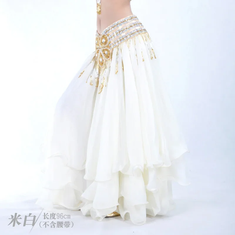 Women New Dancer's Three-layer Chiffon Curled Skirt Belly Dance Performance Suit Stage Performance Skirt Spanish Practice Skirts