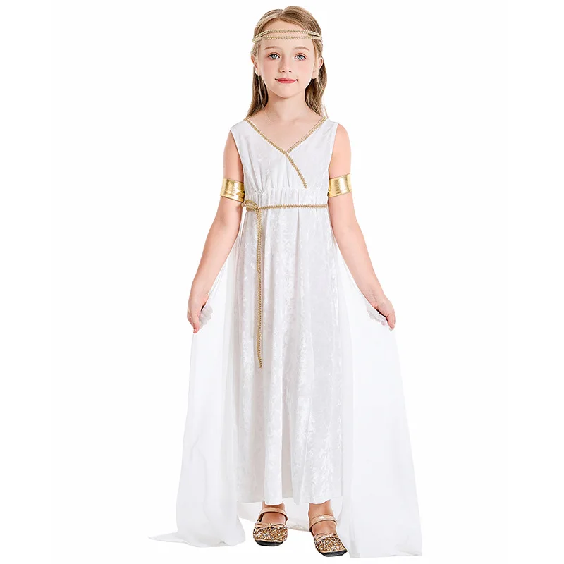 GC10029 Costume Kids Greek Goddess Dress Girls Toga Costume Grecian Athena Dress White Roman Princess Outfit Dress