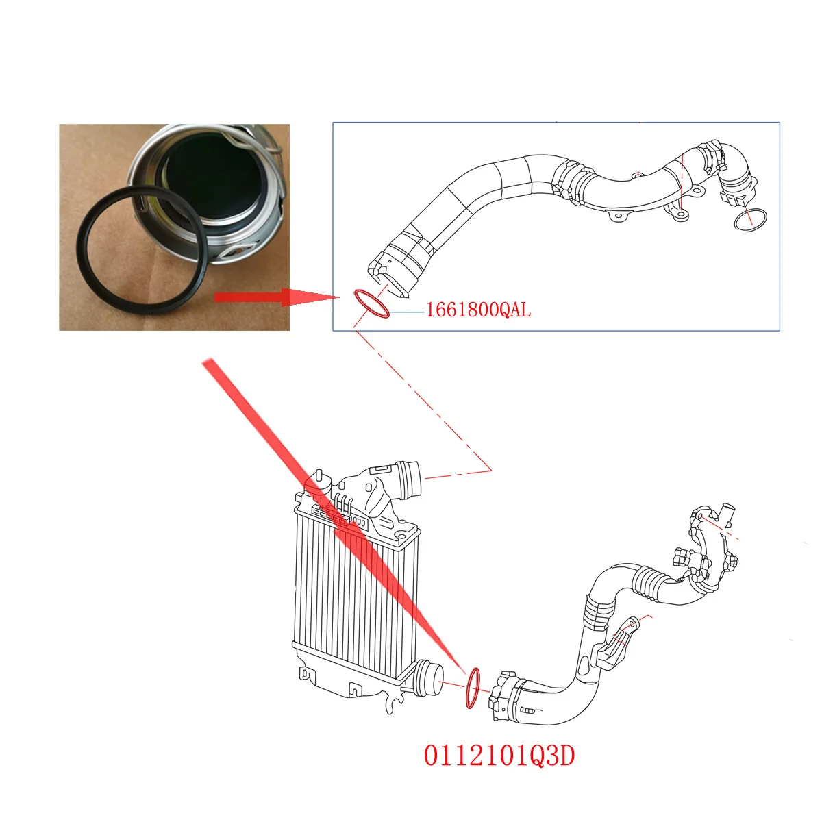 0112101Q3D 1661800QAL Juntas tóricas de goma para Nissan Qashqai II 1.2 DIG-T Turbo Intercooler Manguera de aire de sobrealimentación 1446000Q0M