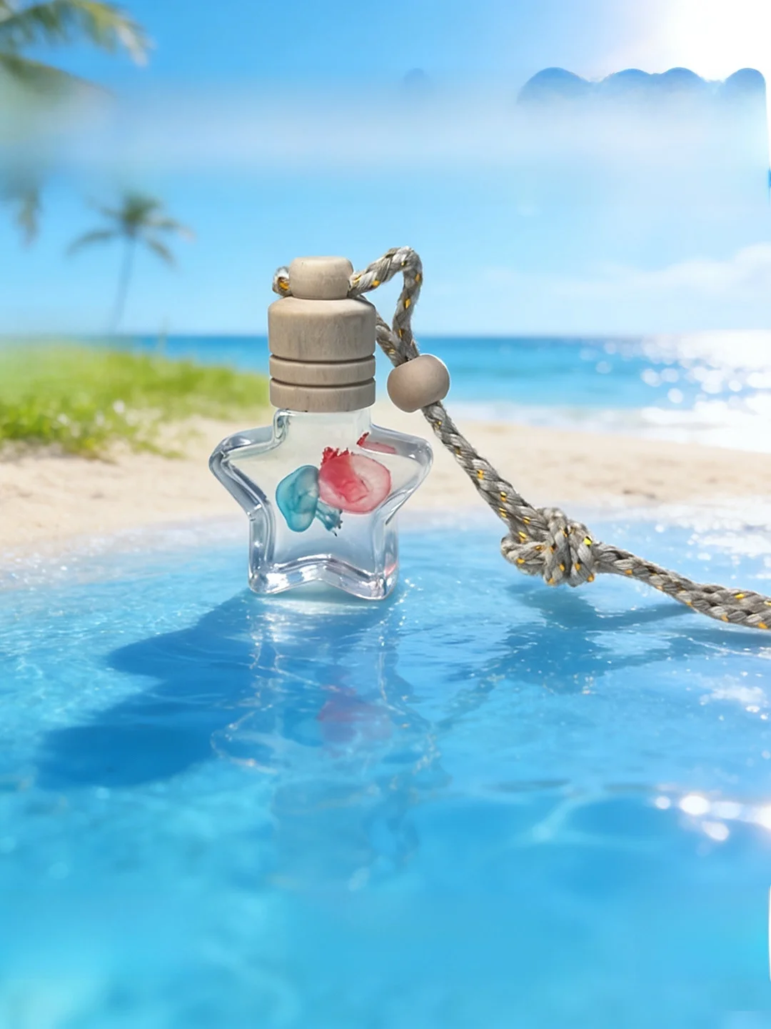 Q Version Starry Seafood Keychain Bottle Jellyfish Specimen  Rope Student Cute Bookbag Pendant Ocean Crystal Bottle