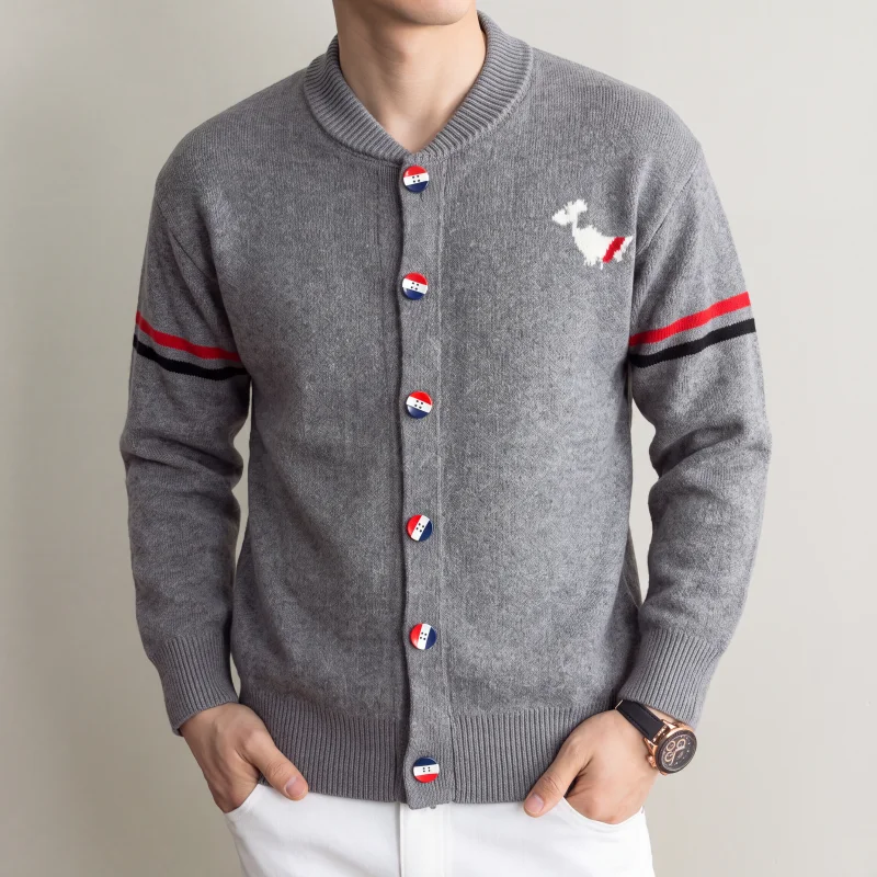 Fashion Men's Knitted Cardigan High-End Brand Cute Dog Print Casual Comfort Autumn Winter New Striped Personalized Sweater Coat