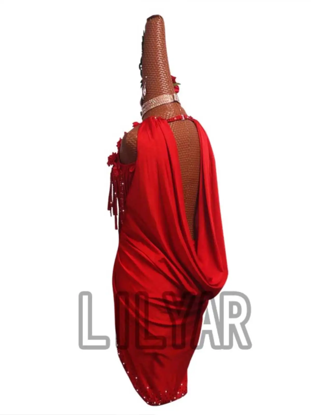 Rok Rumbai Cha Tari Latin Baru untuk Anak-anak dan Dewasa, Rok Tari Denim, Kostum Pertunjukan Disesuaikan Rumba, Rok Merah