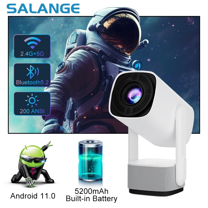 Salange-Projecteur intelligent 4K K2 BTstimule WiFi 6, Android 11, batterie 5200mAh intégrée, haut-parleur 10W, lumières LED RVB, budgétaire