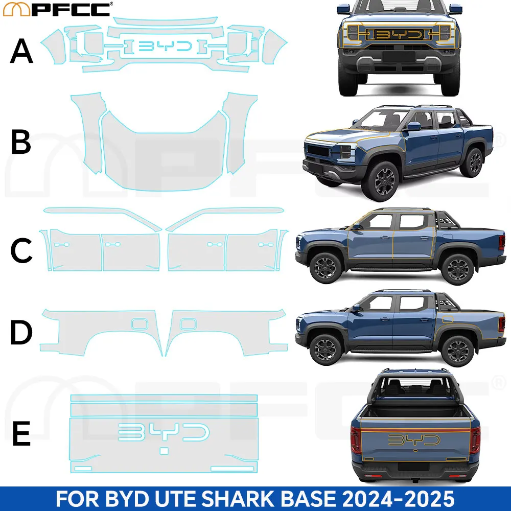 

For BYD Ute Shark Base 2024-2026 Anti-Scratch TPU Paint Protection Film Pre-cut PPF Car Body Clear Bra Resistant Car Accessories