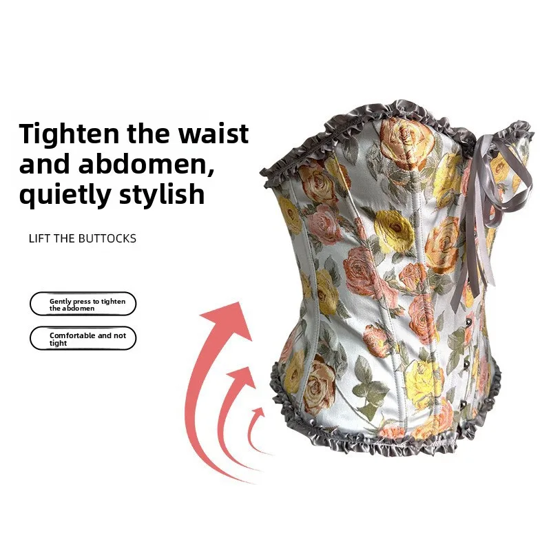New Flower Jacquard Court Corset Classical Style Hourglass Fish Bone Top Tube Top Women's Cross-border Supply