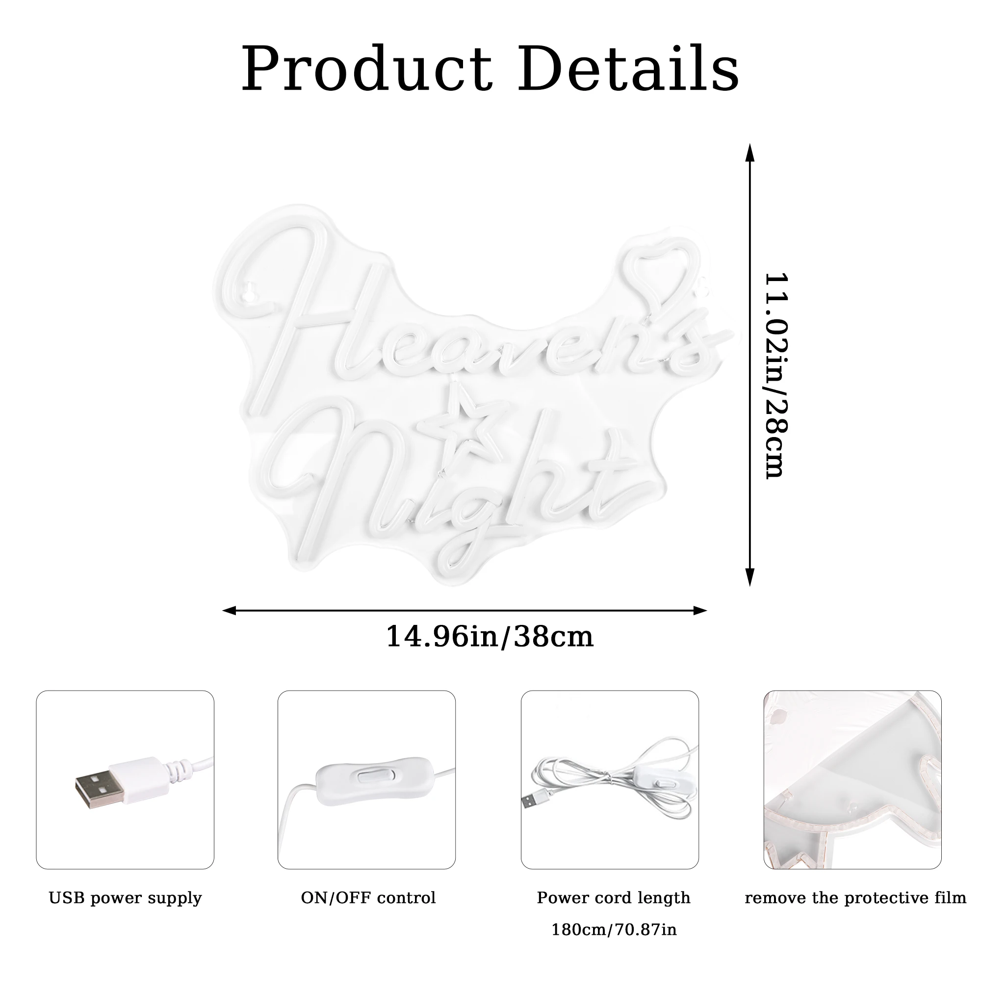 Heaven's Night Neon Signs LED Neon Sign For Game Room Bedroom Wall Decor For Halloween Christmas New Year Decoration