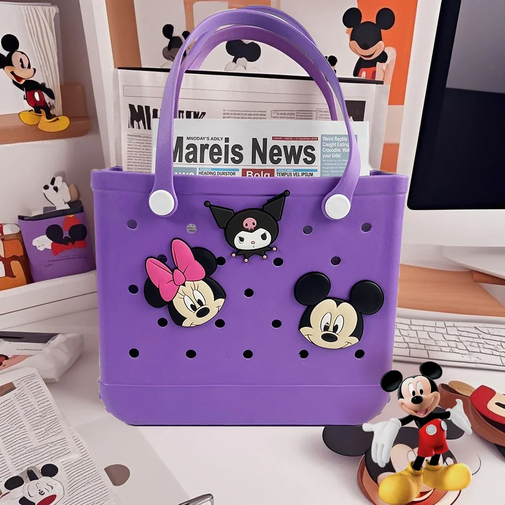 

3pcs Mickey Minnie Kuromi Charms Bogg Bag Accessories MINISO Large Cute Anime Handbag Decorative Buckle Bag Charms