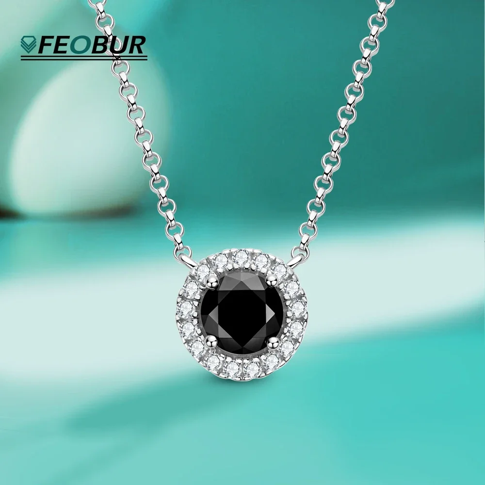 

925 Sterling Silver Necklace 1CT Black Color Moissanite Diamond Plated 18K Gold Adjustable Chains Pendant Necklaces for Women