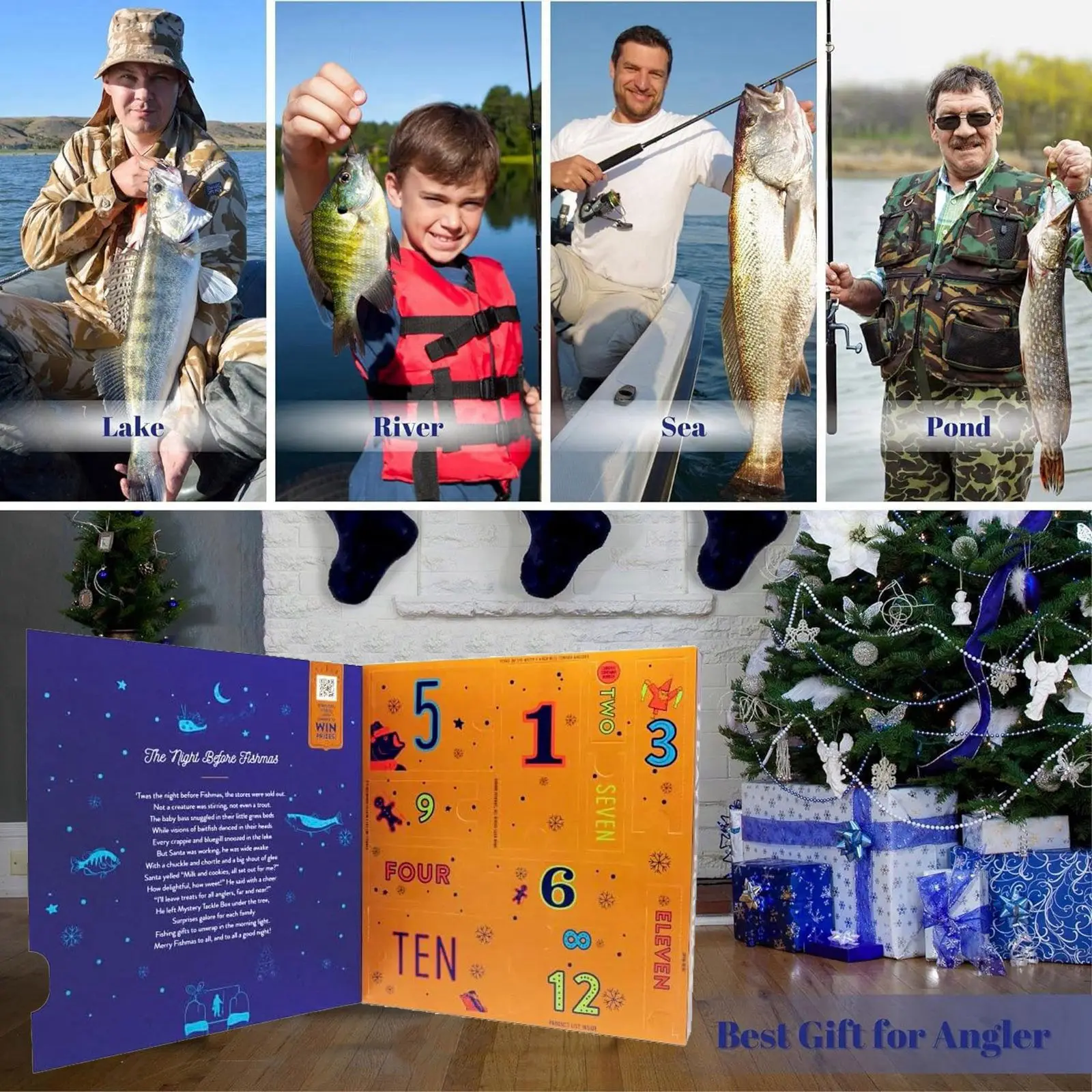 Creative Fishing Gear Christmas Set 24 Days Advent Countdown Count Down Surprising Gift Box Great Gift for Fathers Husbands