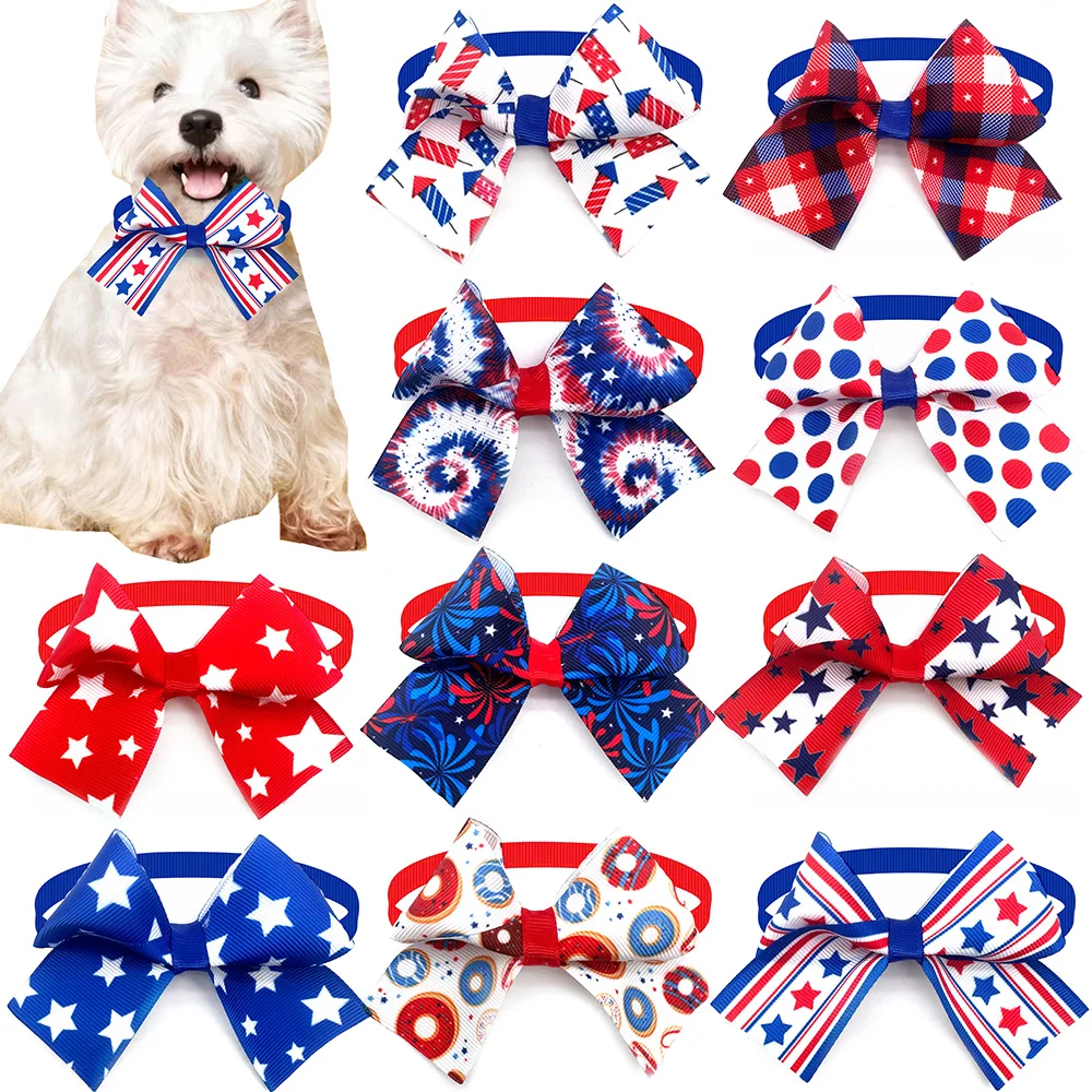 Lazos de 50 piezas para perros y gatos, Bandana con lazo para mascotas, accesorios de aseo para perros pequeños, suministros de vacaciones para perros grandes, 4 de julio