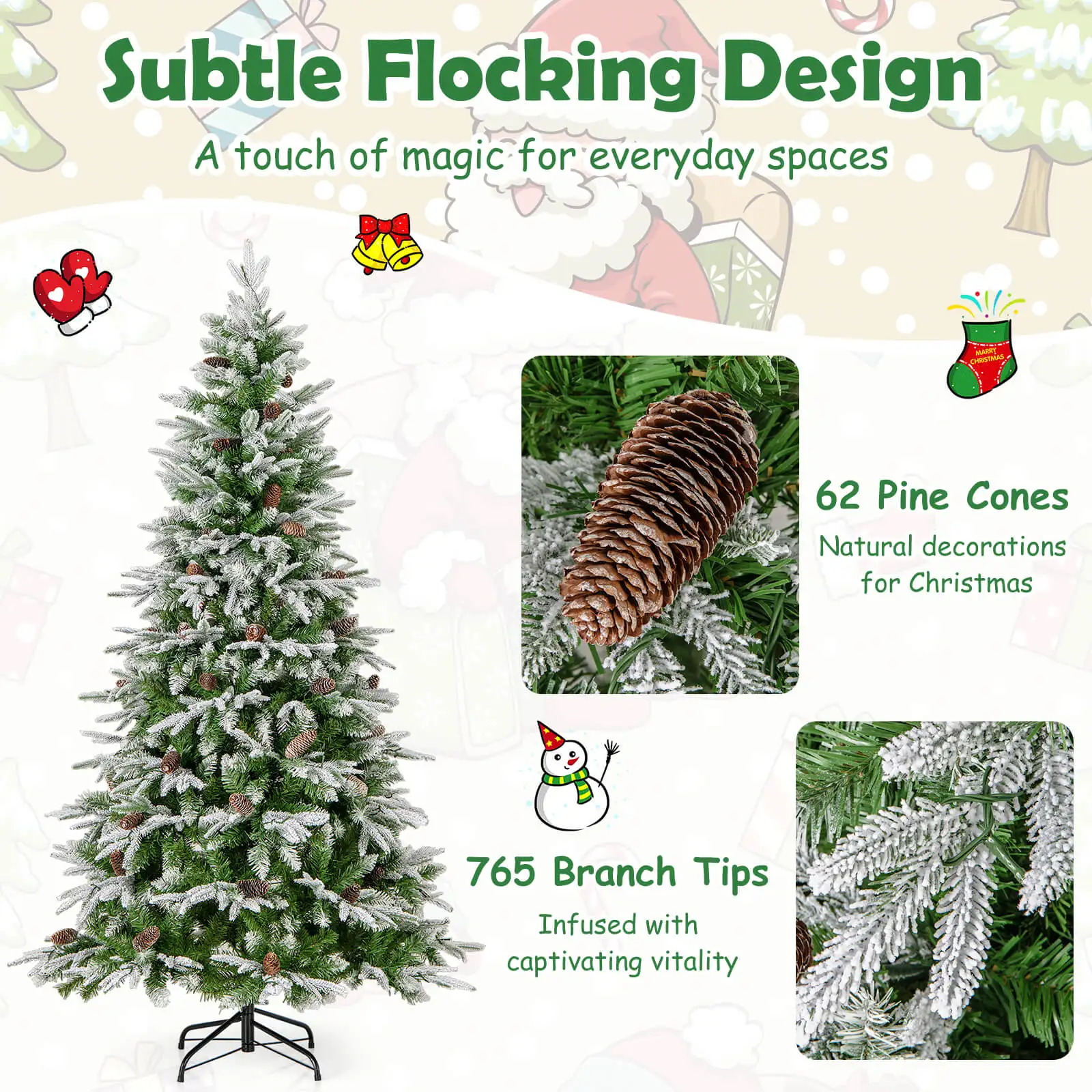 6 FT Artificial Christmas Tree Hinged Xmas Tree w/ 765 Branch Tips 280 Lights