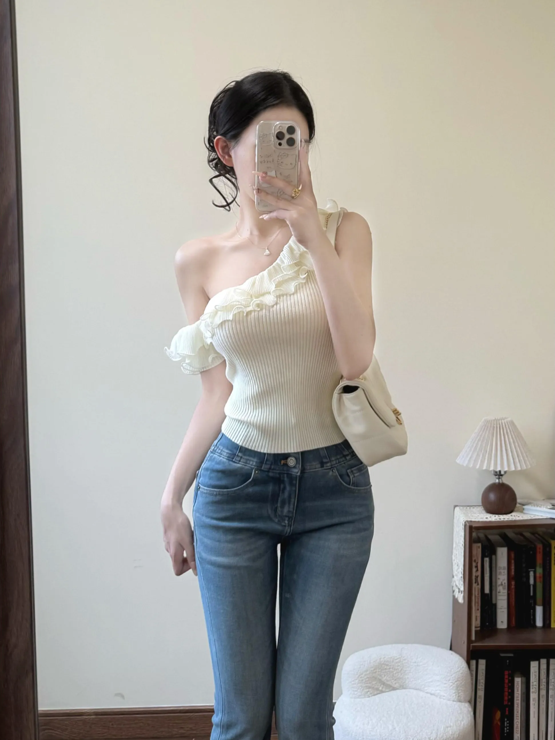 

Sweet Sle Irregular Asymmetrical oulder Lace Trim ter Top Women Summer Outdoor Wear Slimming Svel irt
