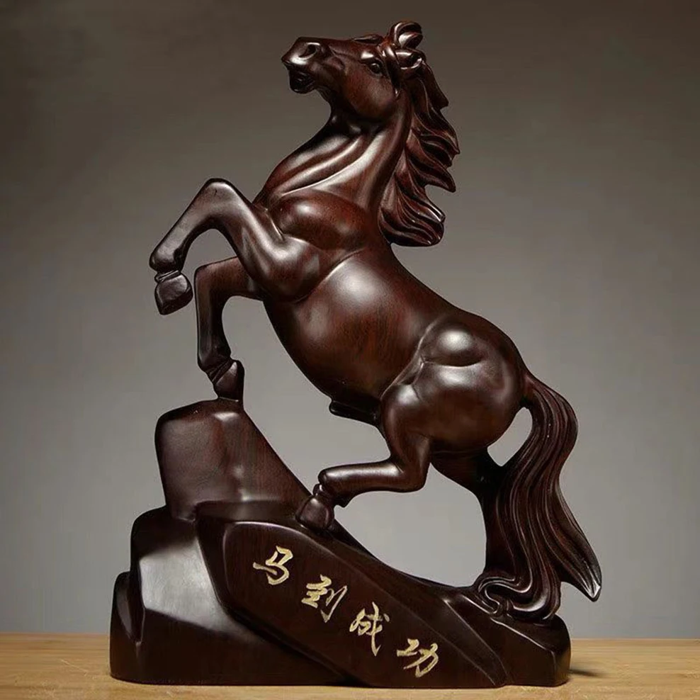 

18/28cm Wooden carved horse ornaments, Ebony carving horses Rosewood Animal sculpture, Office decorations home decor handicrafts