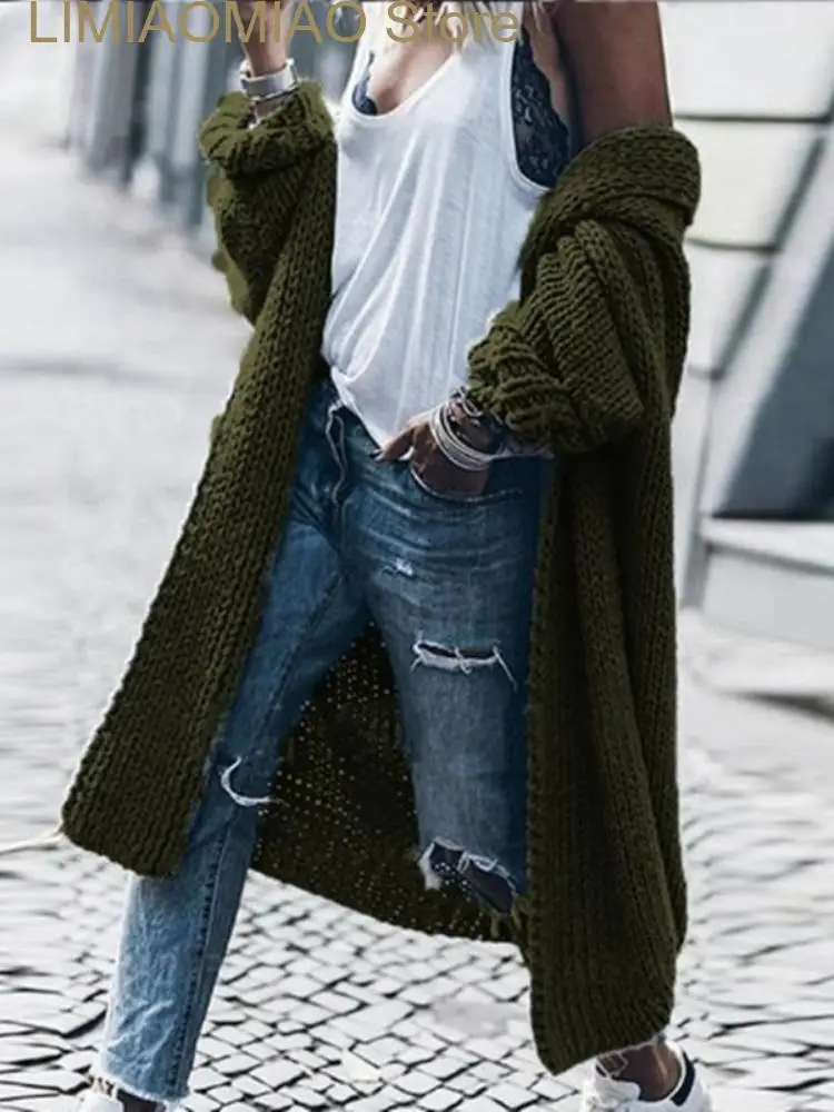 2023 New Fashion Women Sweaters Autumn/Winter Solid Polo Collar Knitted Cardigan Coat Sweater Long Cardigan Women Clothing Tops