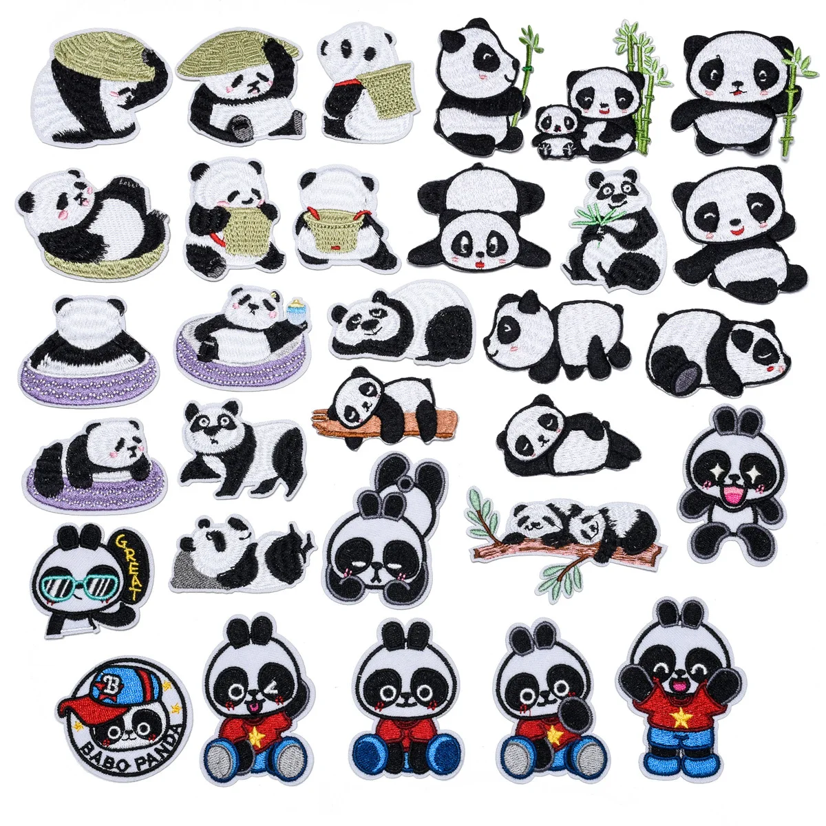 31Pcs Cartoon cute panda Series For Ironing on Embroidered Patches For Hat Jeans Sticker Sew-on DIY Clothes Iron Patch Applique