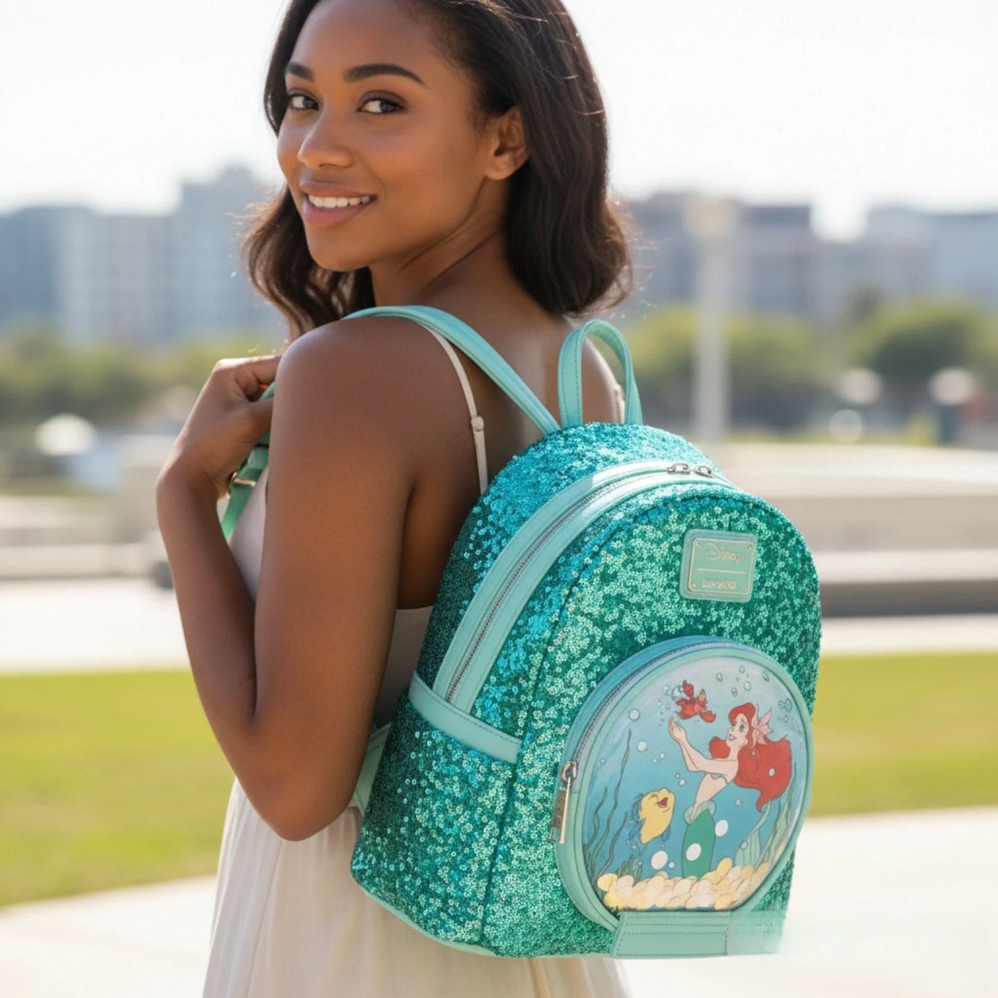 La Sirenita Ariel Fuegos Artificiales Villanos Ursula Mini Mochila Doble para Mujer para Fans y Uso Diario
